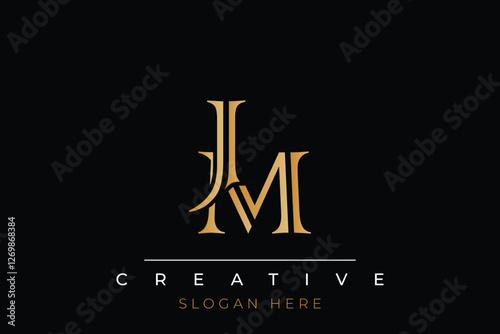 Sophisticated gold JM monogram logo on a sleek black background, ideal for branding, creative design, and luxurious themes.