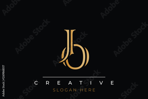 Sophisticated gold JO monogram logo on a sleek black background, ideal for branding, creative design, and luxurious themes.