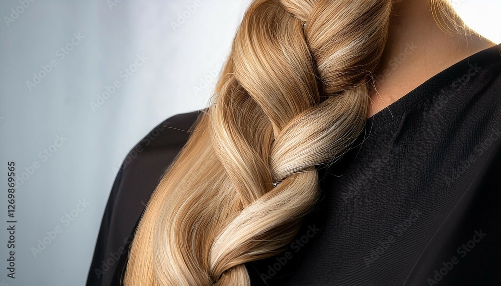 Naklejka premium a detailed blonde braid with smooth flowing strands elegantly styled and cascading down