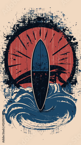 Vintage Surfing Graphic Design La Jolla Beach California Summer Wave Riders