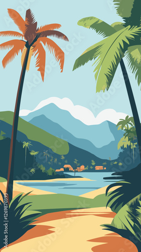 Vintage Coimbatore Travel Poster with Scenic Indian Landscape and Palm Trees for Tourism