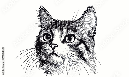 Vintage Hand-Drawn Cat Portrait Ink Sketch Engraving Vector for Minimalist Design