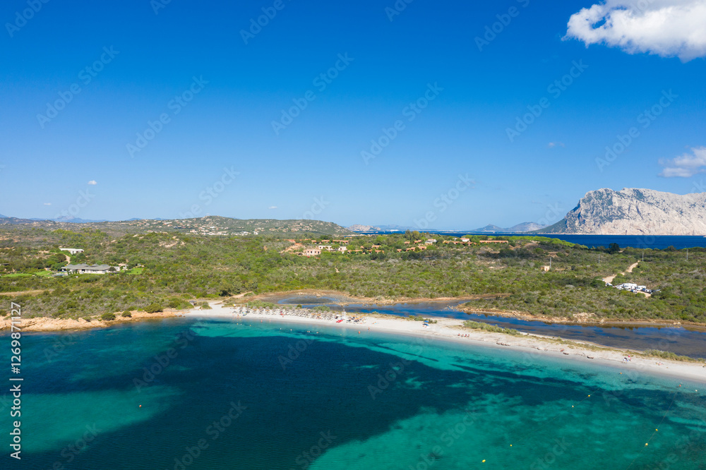 Obraz premium Spiaggia la Salinedda beach in San Teodoro in Europe, Italy, Sardinia, San Teodoro, in summer, on a sunny day.