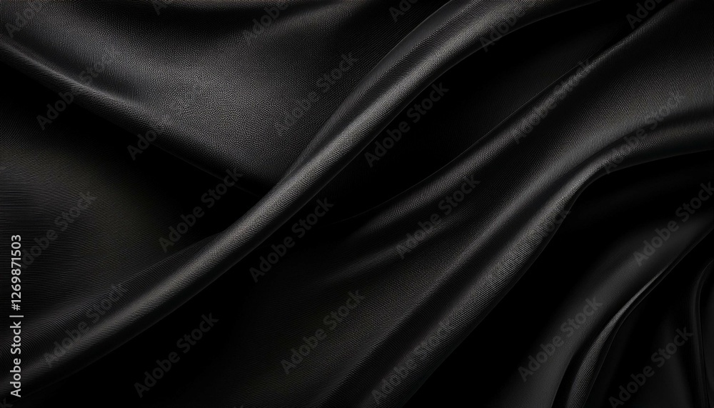 Obraz premium dark textured background for black fabric design with deep folds and waves black crumpled paper