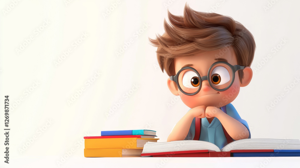 A sad boy reading books A sad boy reading books