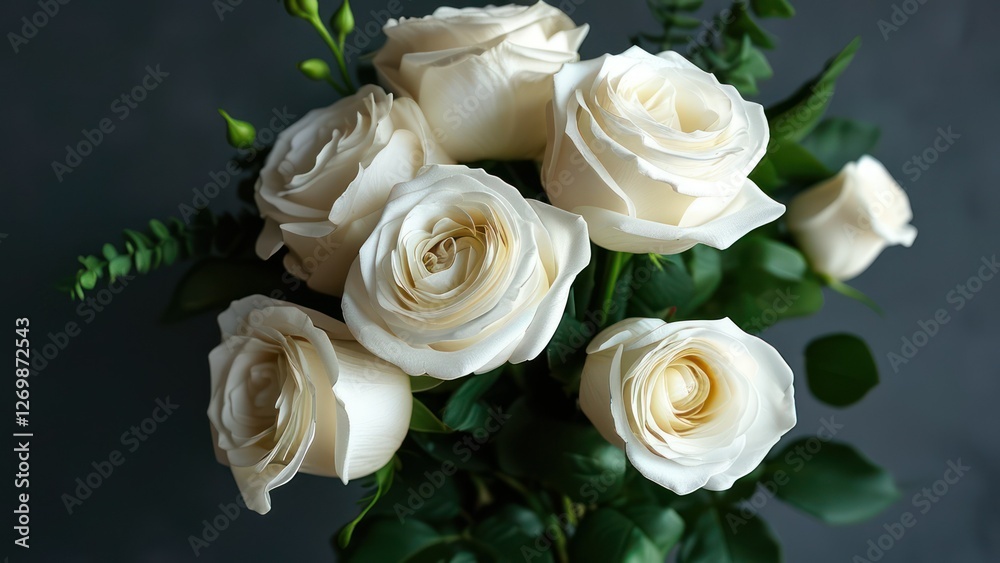 Elegant bouquet of white roses conveying beauty and romance. Elegant bouquet of white roses conveying beauty and romance.