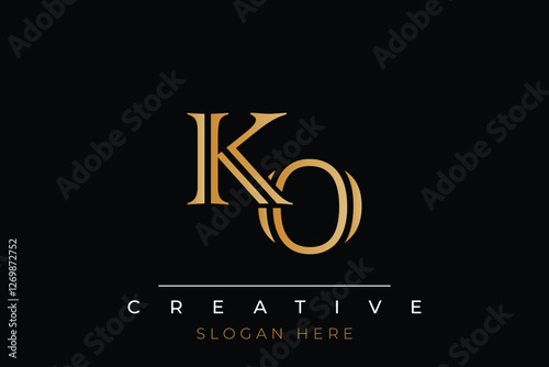 Sophisticated gold KO monogram logo on a sleek black background, ideal for branding, creative design, and luxurious themes.