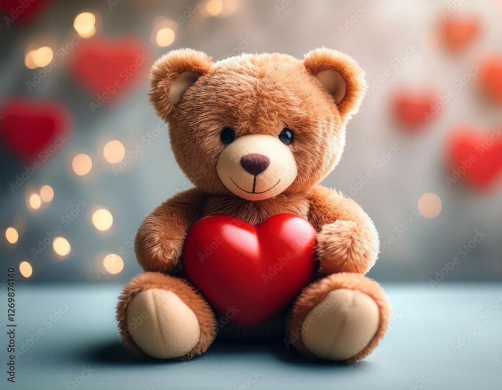 a soft teddy bear holding a red heart exuding warmth and affection a soft teddy bear holding a red heart exuding warmth and affection