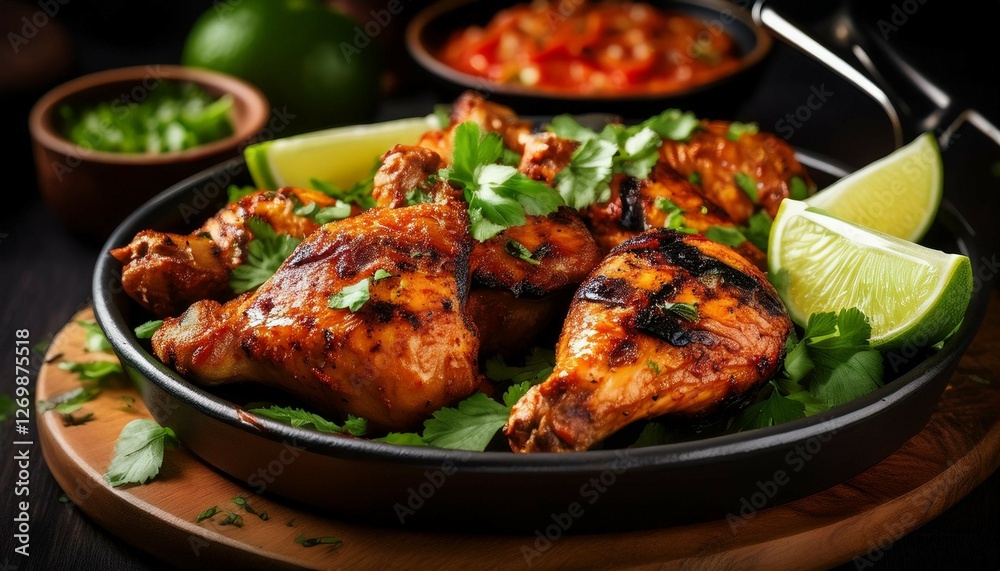 a dish of spicy grilled caribbean jerk chicken a dish of spicy grilled caribbean jerk chicken