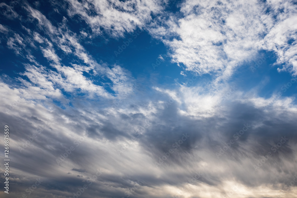 Dramatic cloudy sky with blue and white tones
Dramatic cloudy sky with blue and white tones