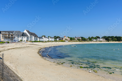 The beach in Saint-Pierre-Quiberon in Europe, France, Brittany, Morbihan, Saint Pierre Quiberon, in summer, on a sunny day.