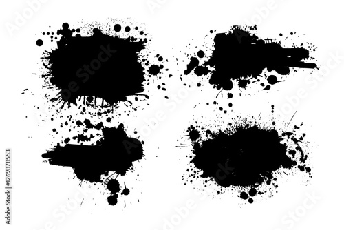 Splatter Paint Texture . Black Spray Blot of Ink. Place illustration Over any Object to Create Grungy Effect . hand drawn. Not AI, Vector.