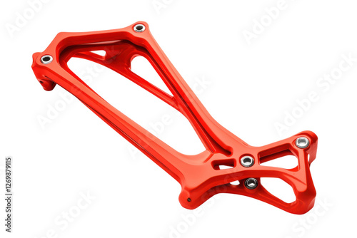 Vibrant red aluminum bike part highlights modern design against a clean backdrop isolated on transparent background