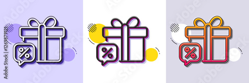Sale gift line icon. Halftone dotted pattern. Gradient icon with grain shadow. Discount offer sign. Promotion price symbol. Line sale gift icon. Various designs. Vector