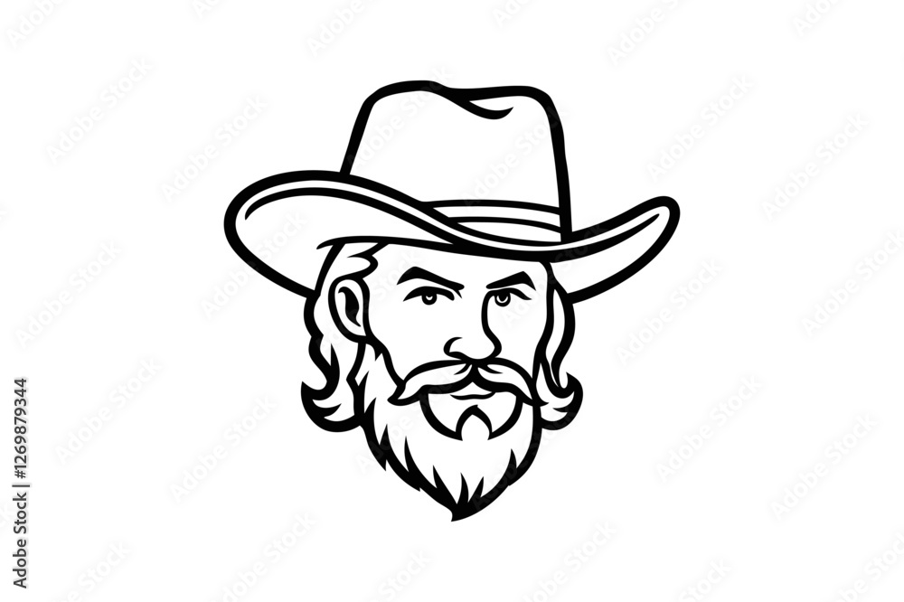 Barbershop Logo Vector. Man Silhouette Vector cowboy hat isolated on white background Barbershop Logo Vector. Man Silhouette Vector cowboy hat isolated on white background