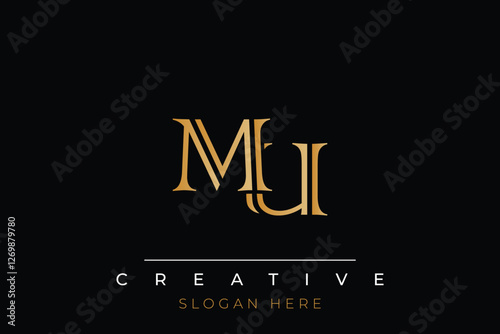 Sophisticated gold MU monogram logo on a sleek black background, ideal for branding, creative design, and luxurious themes.