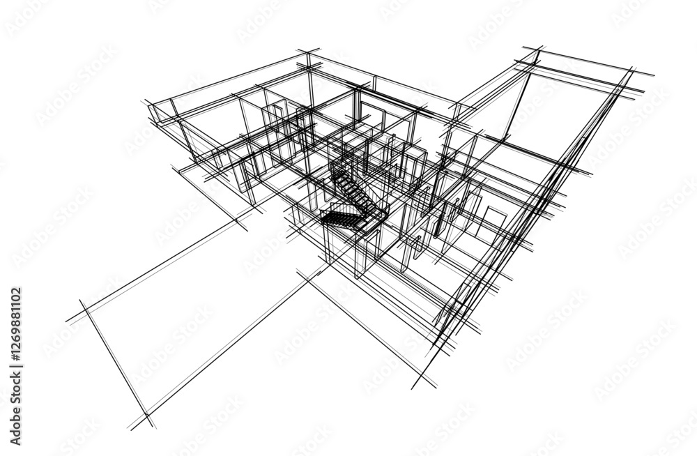 Vector Wireframe Architectural Drawing – Modern Building Sketch Vector Wireframe Architectural Drawing – Modern Building Sketch