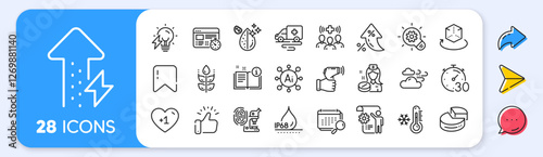 Manual, Nurse and Settings blueprint line icons. Interest rate, AI generate, Inflation icons. Pack of Timer, Cogwheel, Web timer icon. Electricity bulb, Waterproof, Dirty water pictogram. Vector