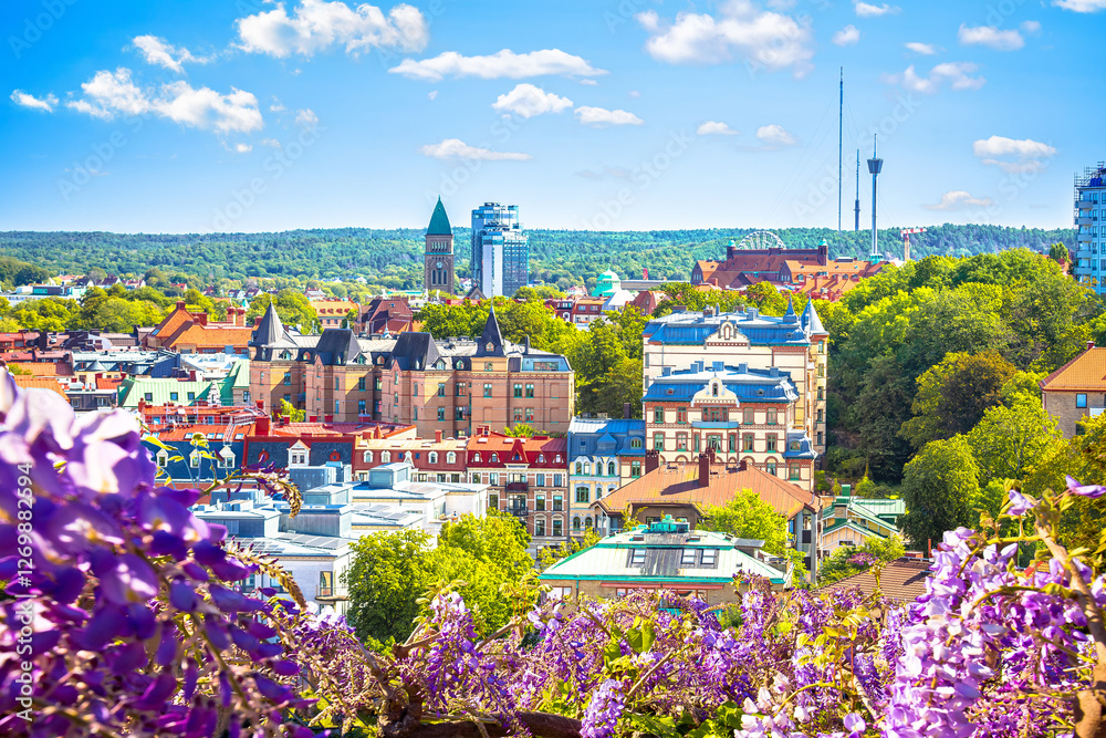 City of Gothenburg rooftops panoramic flower frame view