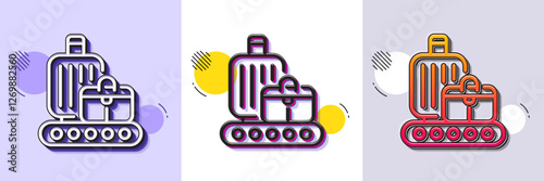 Baggage belt line icon. Halftone dotted pattern. Gradient icon with grain shadow. Travel bag claim sign. Handbag luggage symbol. Line baggage belt icon. Various designs. Vector