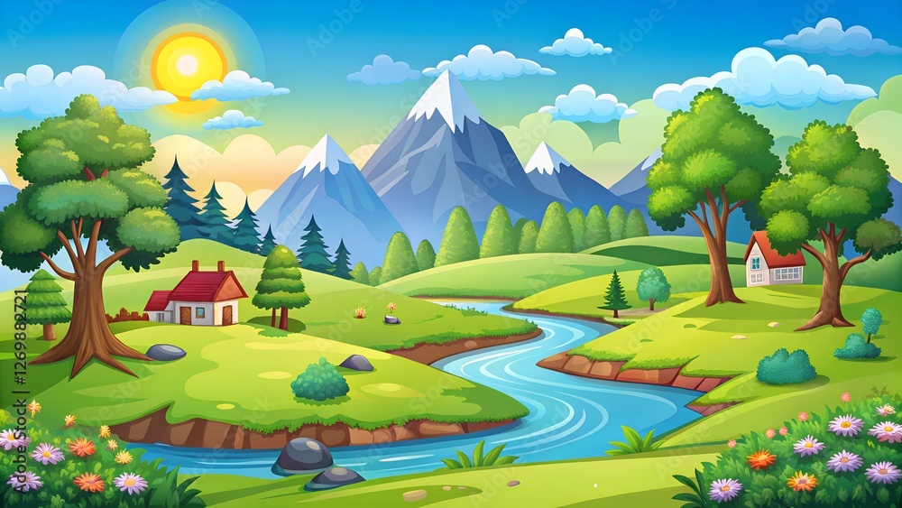 Naklejka premium rural landscape with a house