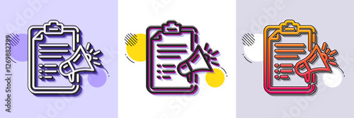 Megaphone checklist line icon. Halftone dotted pattern. Gradient icon with grain shadow. Advertisement device symbol. Brand ambassador sign. Line megaphone checklist icon. Various designs. Vector