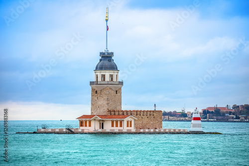 The Maiden Tower or Kız Kulesi small islet at the southern entrance of the Bosphorus strait in Istanbul, photo