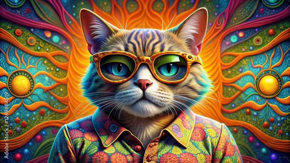 Fototapeta Stylish Cat Portrait with Trendy Glasses