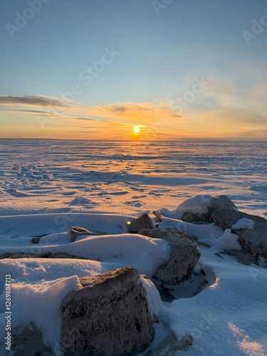 Kiev sea at sunset in winter