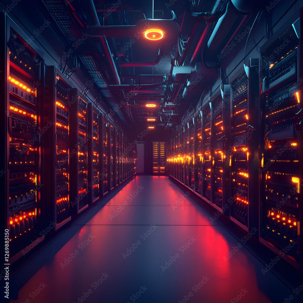 Fototapeta premium Server Room: Data Center Power Isolated on Transparent Background