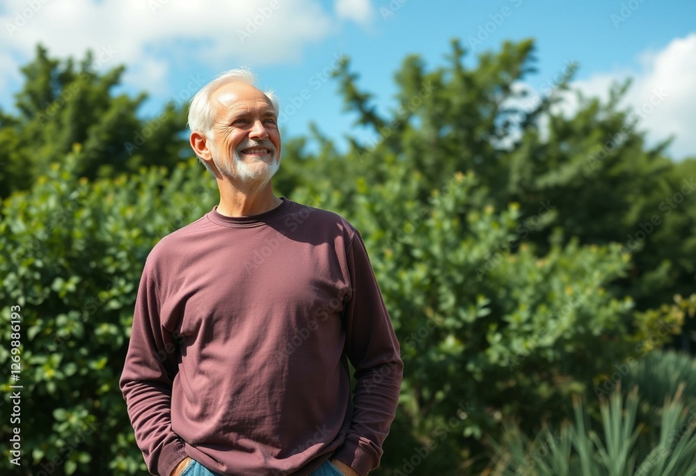 Serene outdoor portrait of an old man in natural light Serene outdoor portrait of an old man in natural light