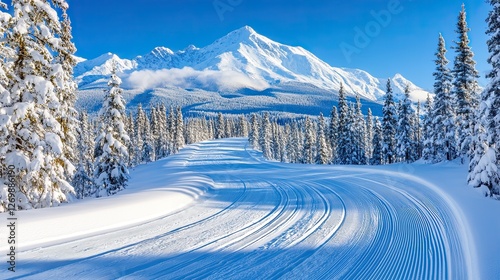 Snowy Mountain Cross Country Ski Trail Landscape