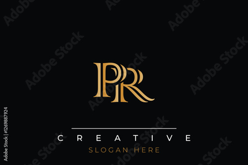 Sophisticated gold PR monogram logo on a sleek black background, ideal for branding, creative design, and luxurious themes.