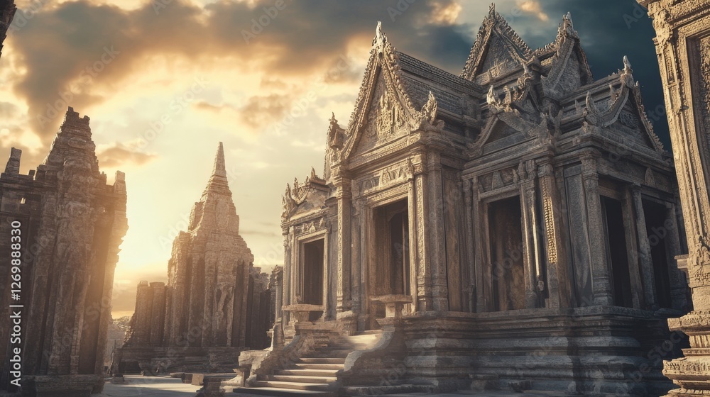 Fototapeta premium Ancient Khmer Temples Majestic Sunrise Architectural Wonders of the World