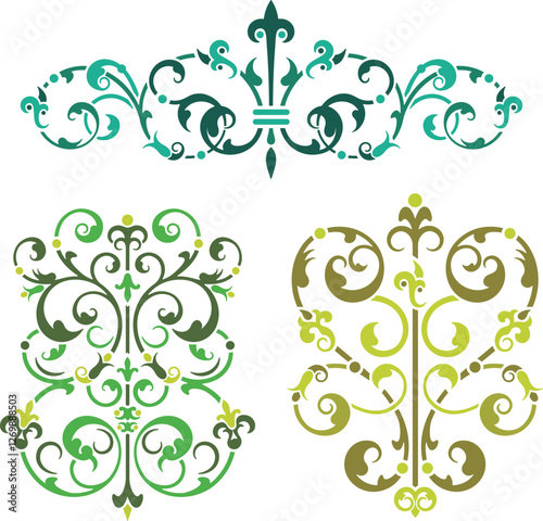 Floral ornamental arabesque designs vector set in traditional Oriental style. Colorful luxury vintage page decorations. Ready to cut graphics for backgrounds, invitations, greeting cards, wallpapers.