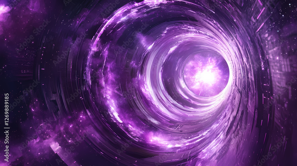 A futuristic corridor featuring a portal to a starry galaxy, bathed in purple hues, located inside a sci-fi spaceship. Eldritch Sky Portals. Illustration A futuristic corridor featuring a portal to a starry galaxy, bathed in purple hues, located inside a sci-fi spaceship. Eldritch Sky Portals. Illustration