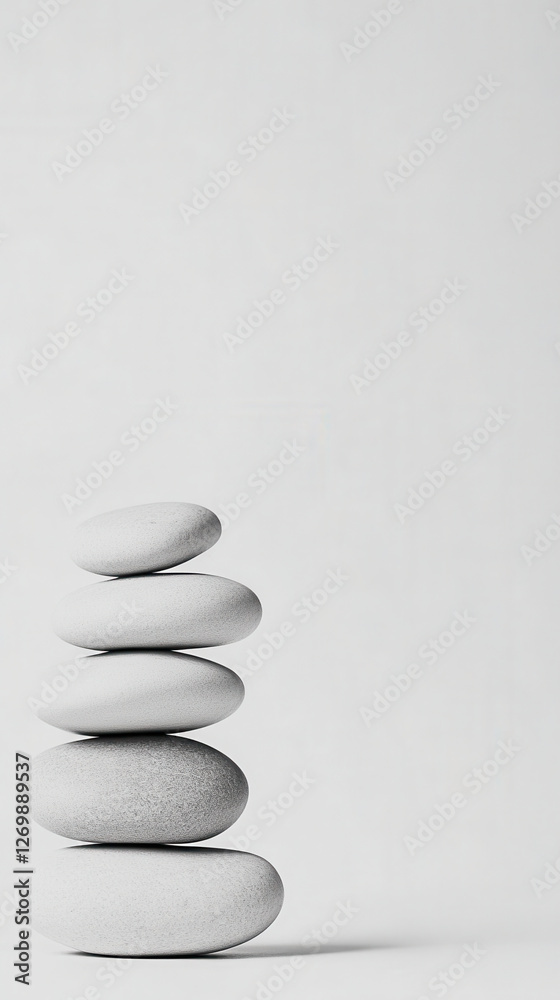 Tranquil balance featuring a stack of smooth pebbles against a minimalist background Tranquil balance featuring a stack of smooth pebbles against a minimalist background