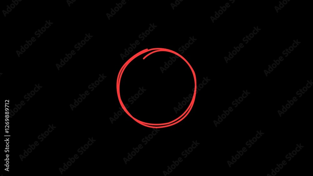 Animated hand drawn red circle. 4k video of hand drawn red circle animation. Red circle design element isolated on transparent background.