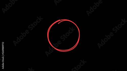 Animated hand drawn red circle. 4k video of hand drawn red circle animation. Red circle design element isolated on transparent background.