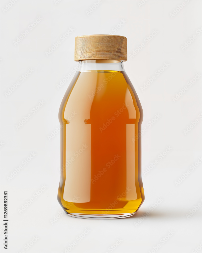 Capture of a glass bottle filled with amber liquid showcasing a simple design and natural cork stopper Capture of a glass bottle filled with amber liquid showcasing a simple design and natural cork stopper