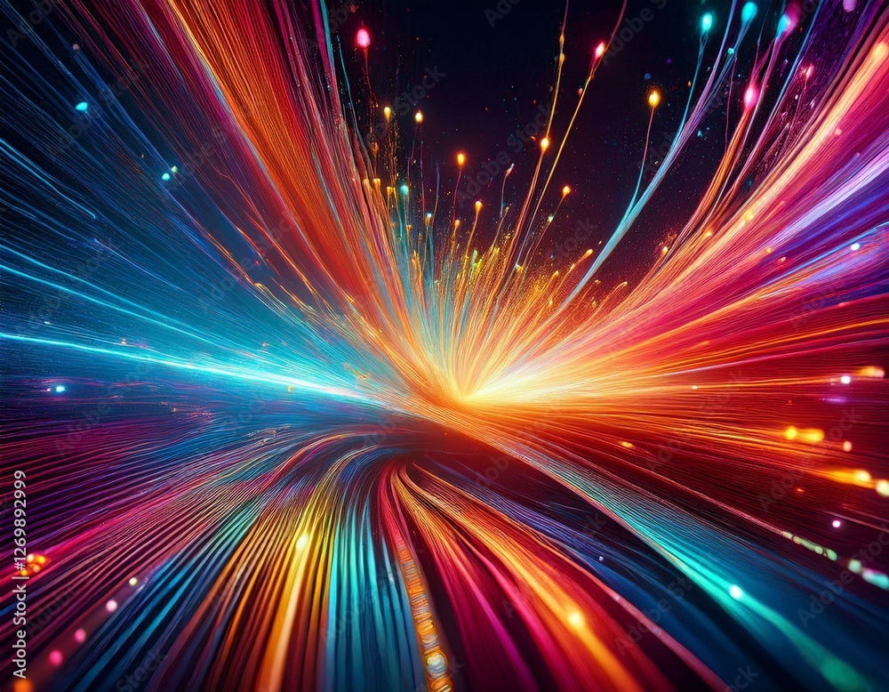 Fototapeta premium multicolored light explosion abstract fiber optics digital art close up