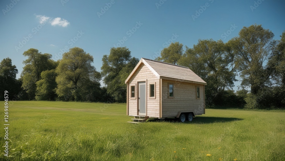 A small house in a garden with a lawn and surrounded by nature. A small house in a garden with a lawn and surrounded by nature.