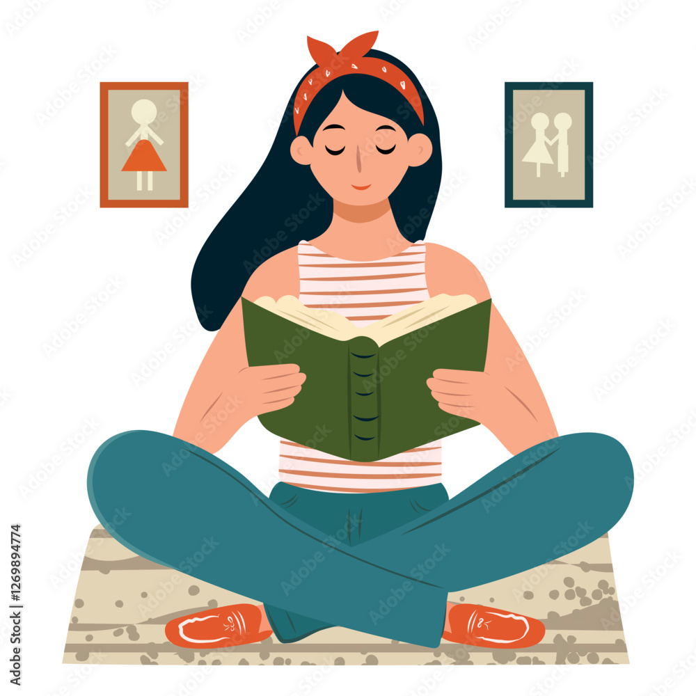 Obraz premium Bookcrossing, people reading books. Literature lovers, hobby and education concept. Student enjoying novel. Vector