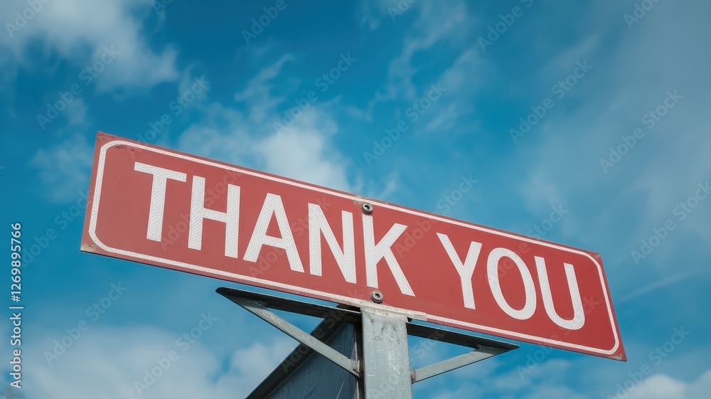 Fototapeta premium Thank you sign against a bright blue sky background