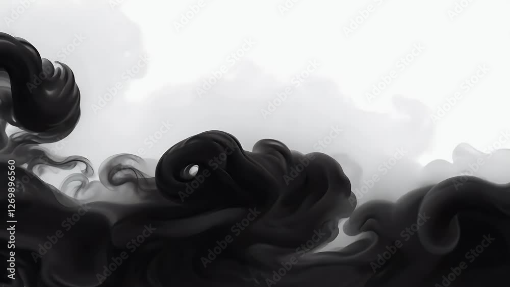 Dynamic black white line animation illustrating expansion fog smog powder splashes seamless loop perfect atmospheric motion graphic projects