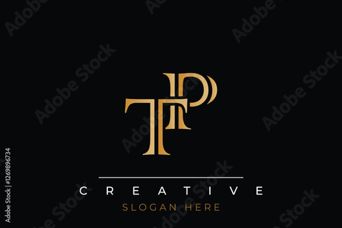 Sophisticated gold TP monogram logo on a sleek black background, ideal for branding, creative design, and luxurious themes.