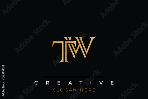 Sophisticated gold TW monogram logo on a sleek black background, ideal for branding, creative design, and luxurious themes.