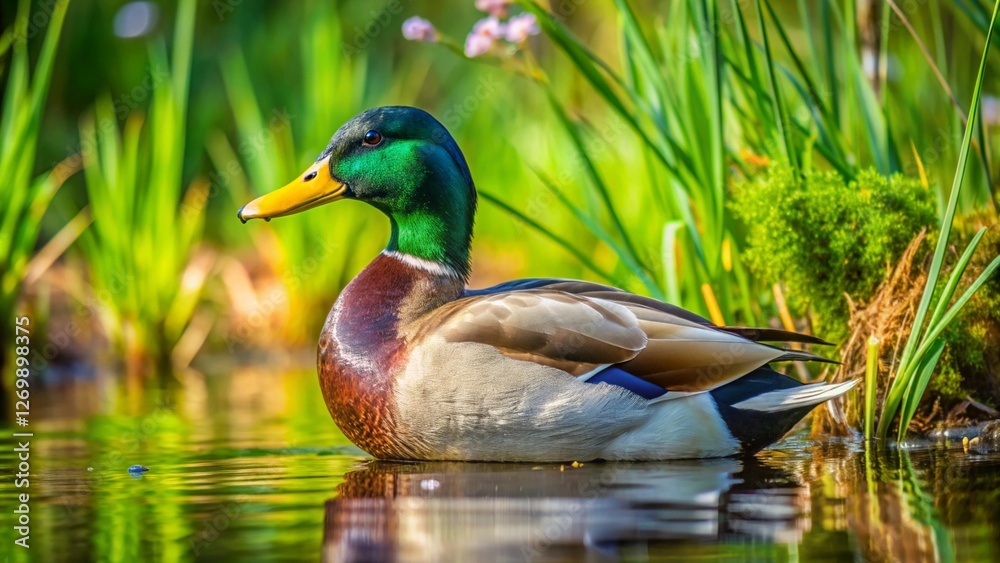 Fototapeta premium A Duck Swimming in a Lake
