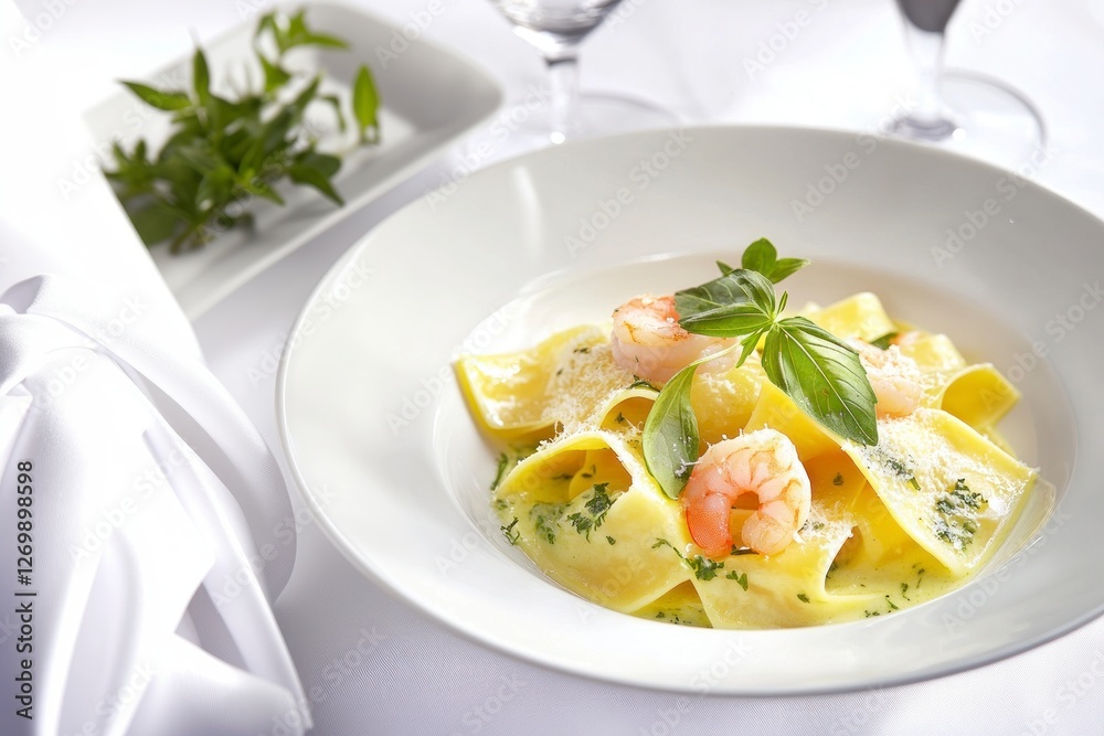 The plate of fettuccine pasta with octopus and seafood in a creamy white wine sauce, garnished with fresh greens and Parmesan.
The plate of fettuccine pasta with octopus and seafood in a creamy white wine sauce, garnished with fresh greens and Parmesan.