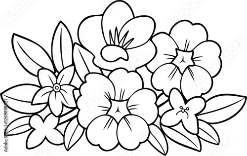 Clitoria Flowers and Botanical Floral Fusion Line Art Book Vector Design